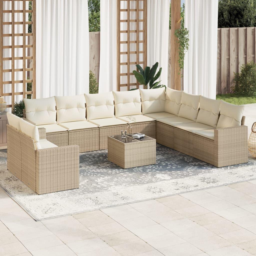 Sofasæt til haven 11 dele med hynder polyrattan beige