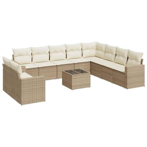 Sofasæt til haven 11 dele med hynder polyrattan beige