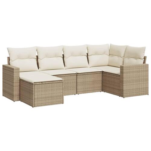 Sofasæt til haven 6 dele med hynder polyrattan beige