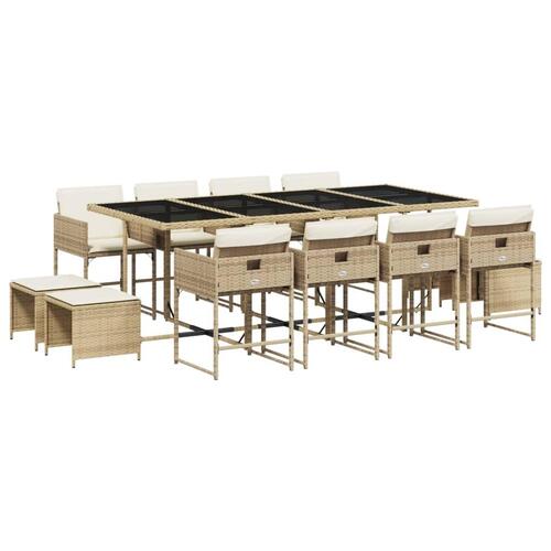 Spisebordssæt til haven 13 dele med hynder polyrattan beige