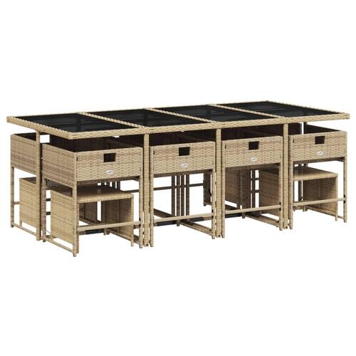 Spisebordssæt til haven 13 dele med hynder polyrattan beige