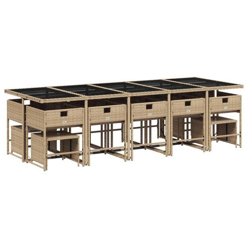 Spisebordssæt til haven 15 dele med hynder polyrattan beige