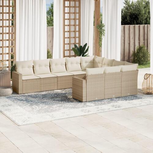 Sofasæt til haven 10 dele med hynder polyrattan beige