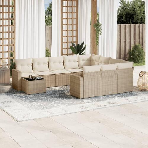 Sofasæt til haven 11 dele med hynder polyrattan beige