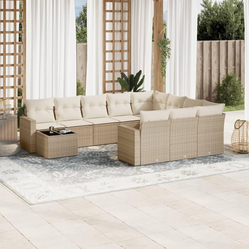 Sofasæt til haven 11 dele med hynder polyrattan beige