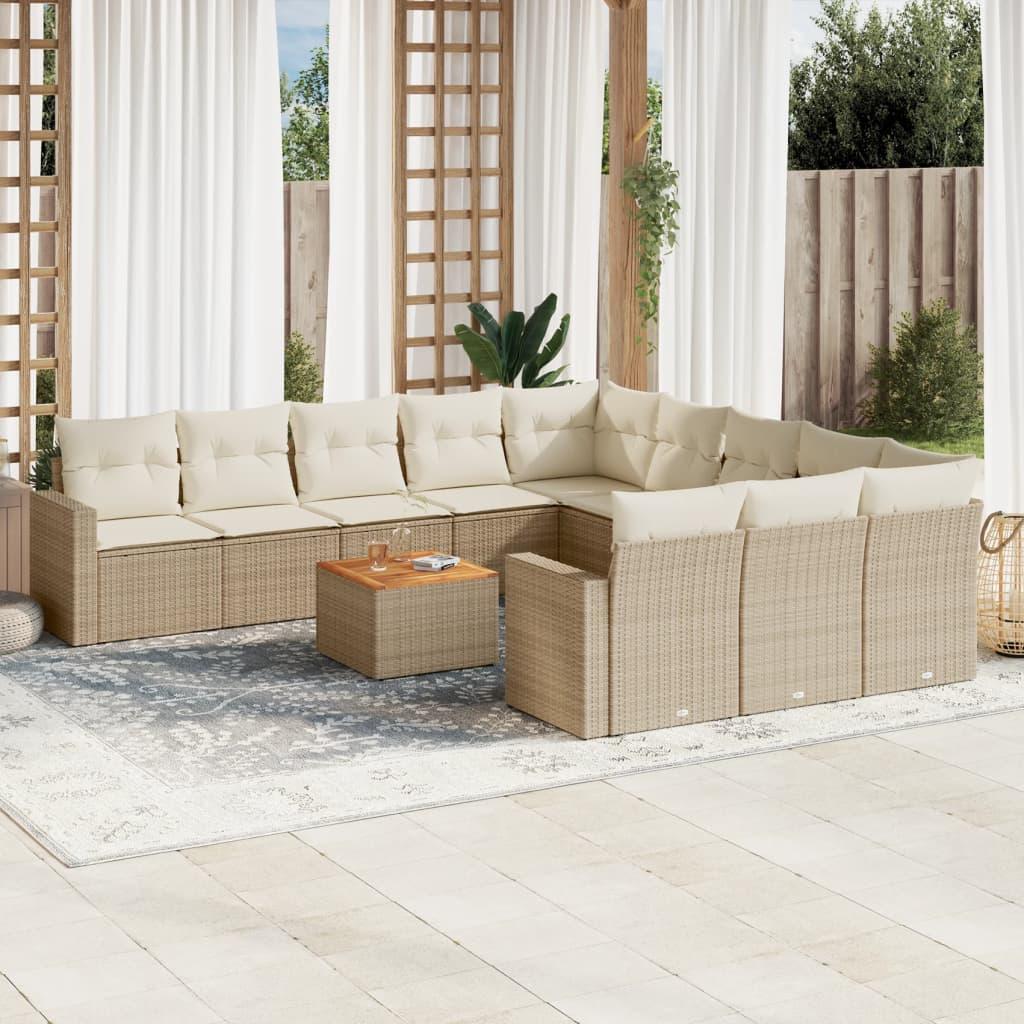 Sofasæt til haven i polyrattan - 12 dele med hynder, beige