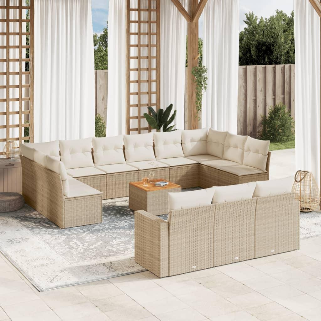 Sofasæt til haven 14 dele med hynder polyrattan beige