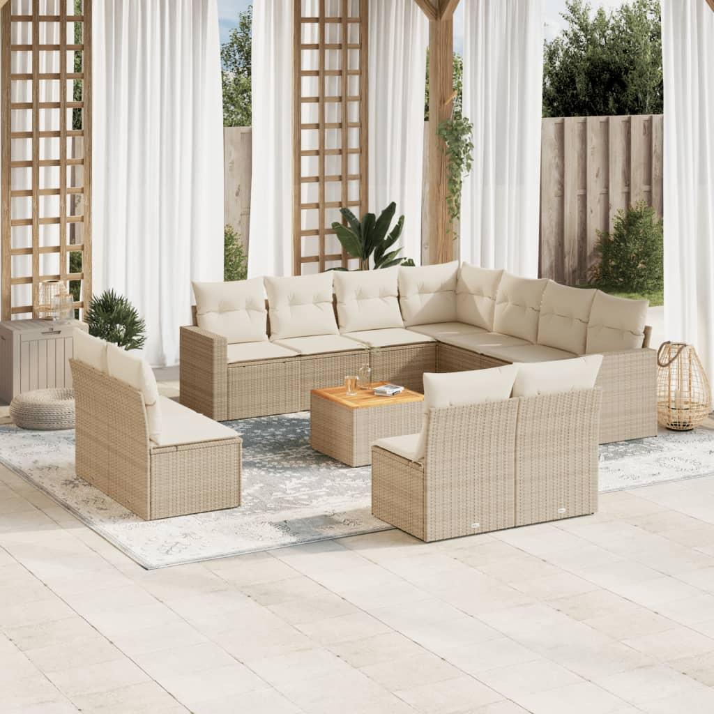 Sofasæt til haven 12 dele med hynder polyrattan beige