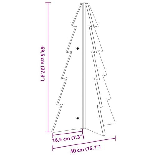 Dekorativt juletræ til pynt 69,5 cm massivt fyrretræ