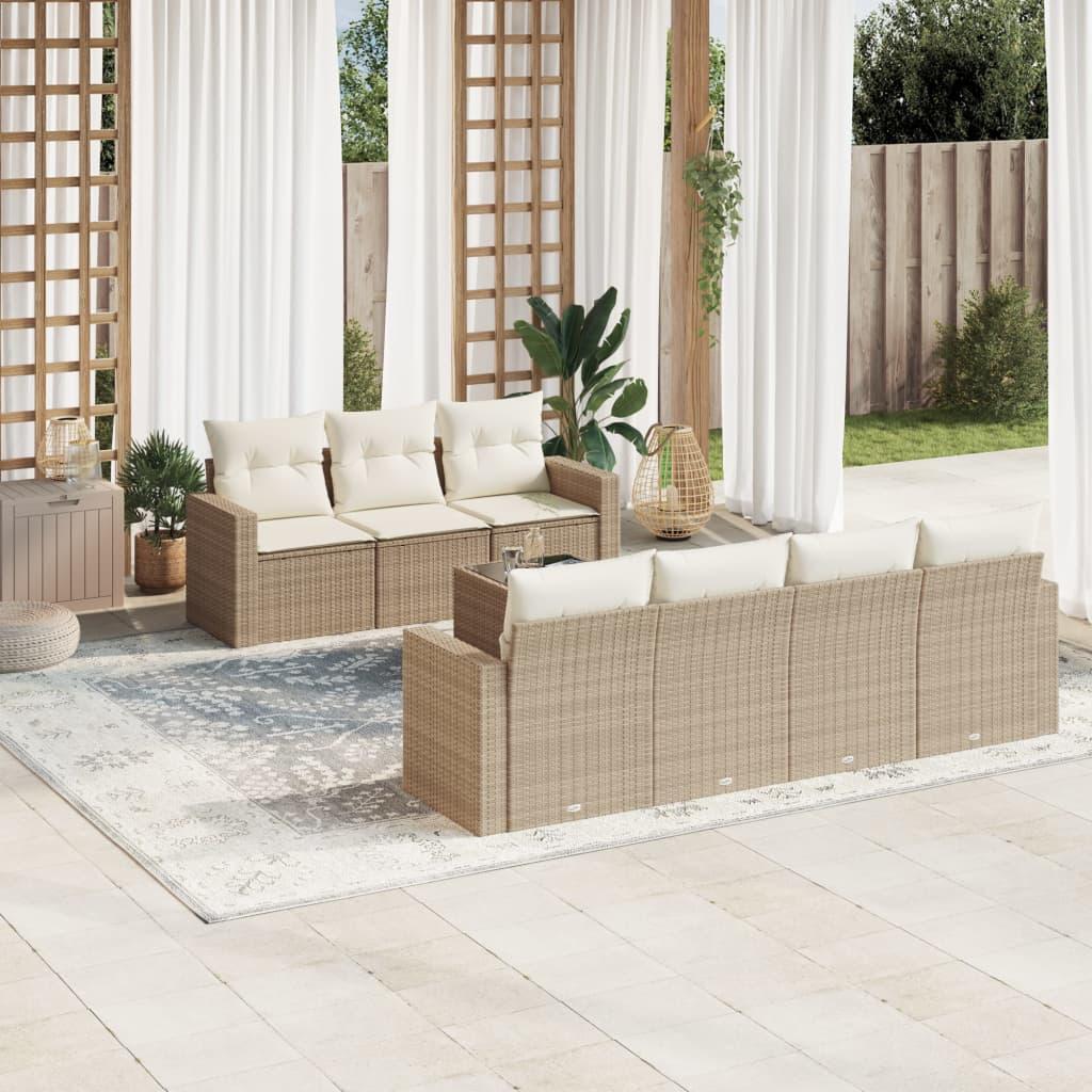 Sofasæt til haven 8 dele med hynder polyrattan beige