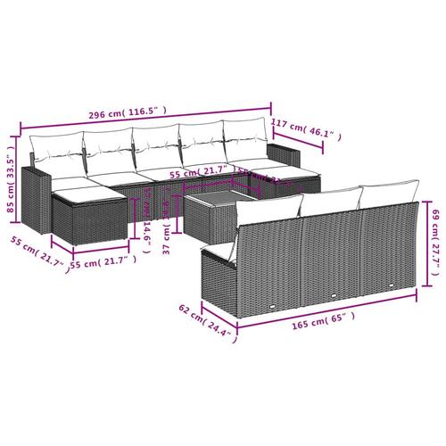 Sofasæt til haven 11 dele med hynder polyrattan beige