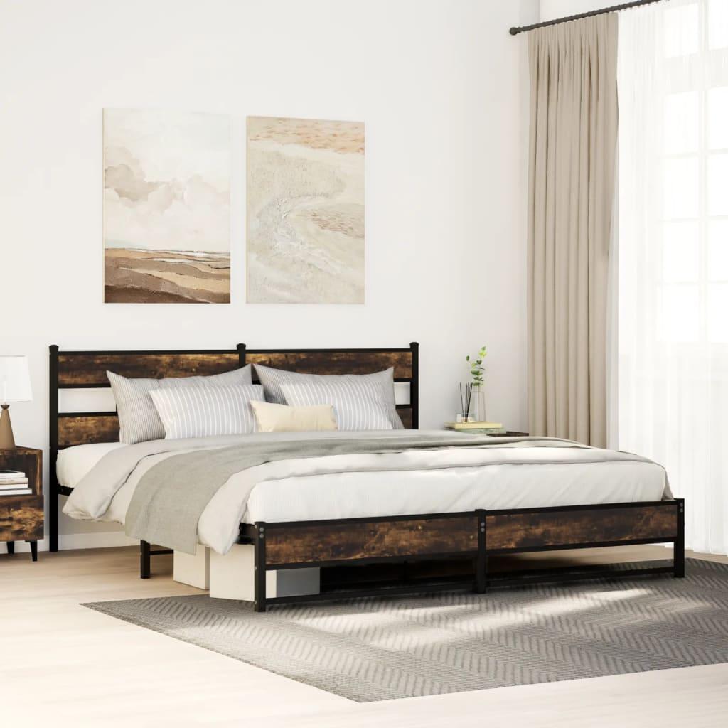 Sengeramme uden madras 193x203 cm metal røget egetræsfarve billede