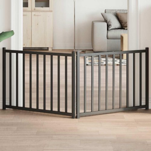 Hundelåge med 2 paneler - foldbar i massivt gran, sort, 150 cm