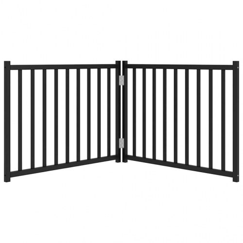 Hundelåge med 2 paneler - foldbar i massivt gran, sort, 150 cm