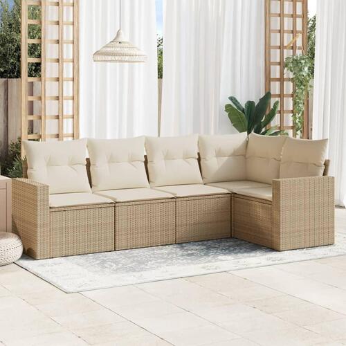 Sofasæt til haven 5 dele med hynder polyrattan beige