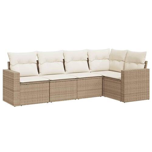 Sofasæt til haven 5 dele med hynder polyrattan beige