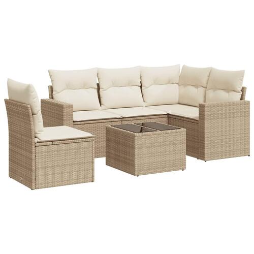 Sofasæt til haven 6 dele med hynder polyrattan beige