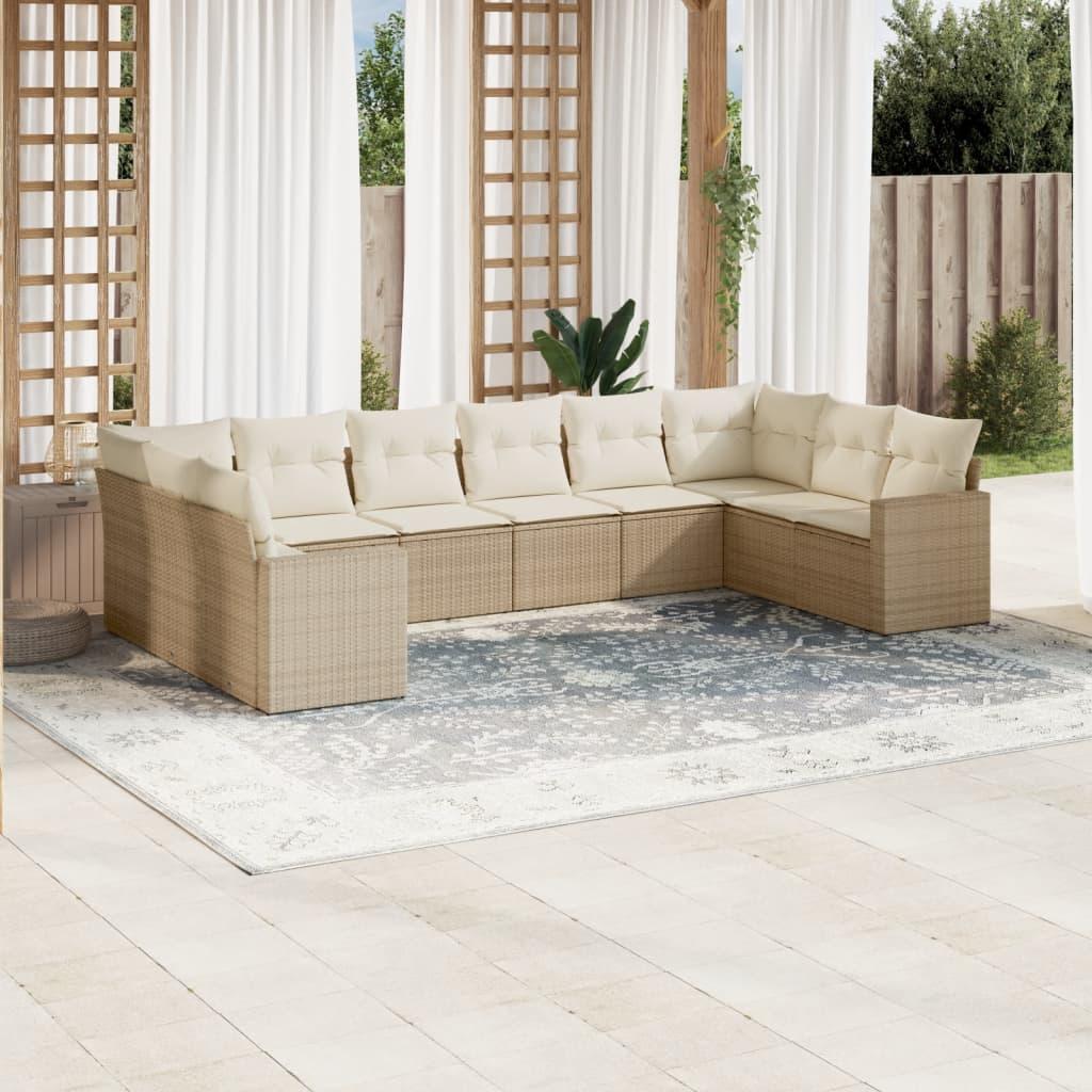 Sofasæt til haven 10 dele med hynder polyrattan beige