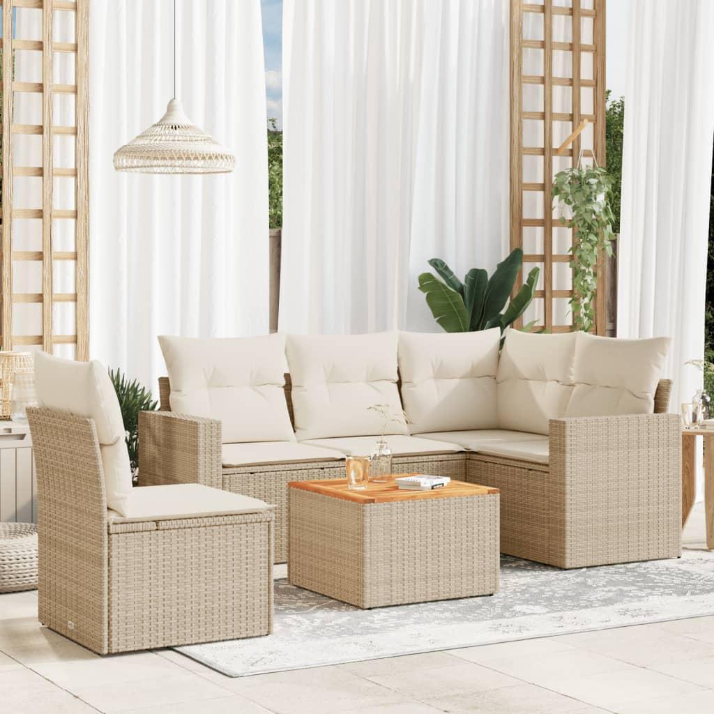 Sofasæt til haven 6 dele med hynder polyrattan beige