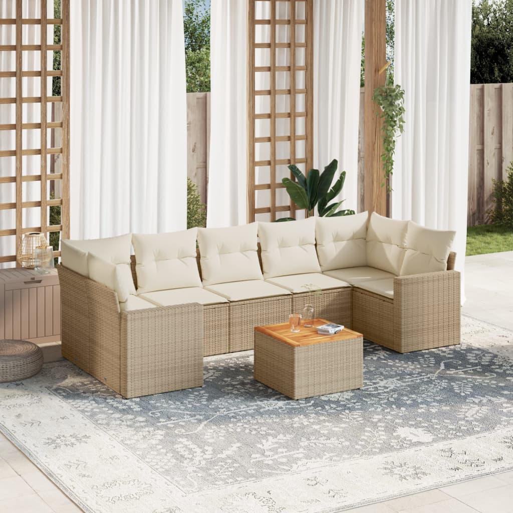 Sofasæt til haven 8 dele med hynder polyrattan beige billede