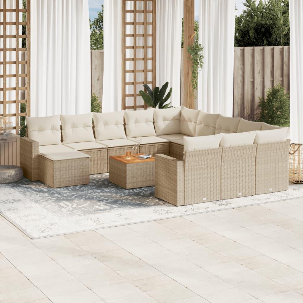 Sofasæt til haven i polyrattan, 13 dele med hynder - beige