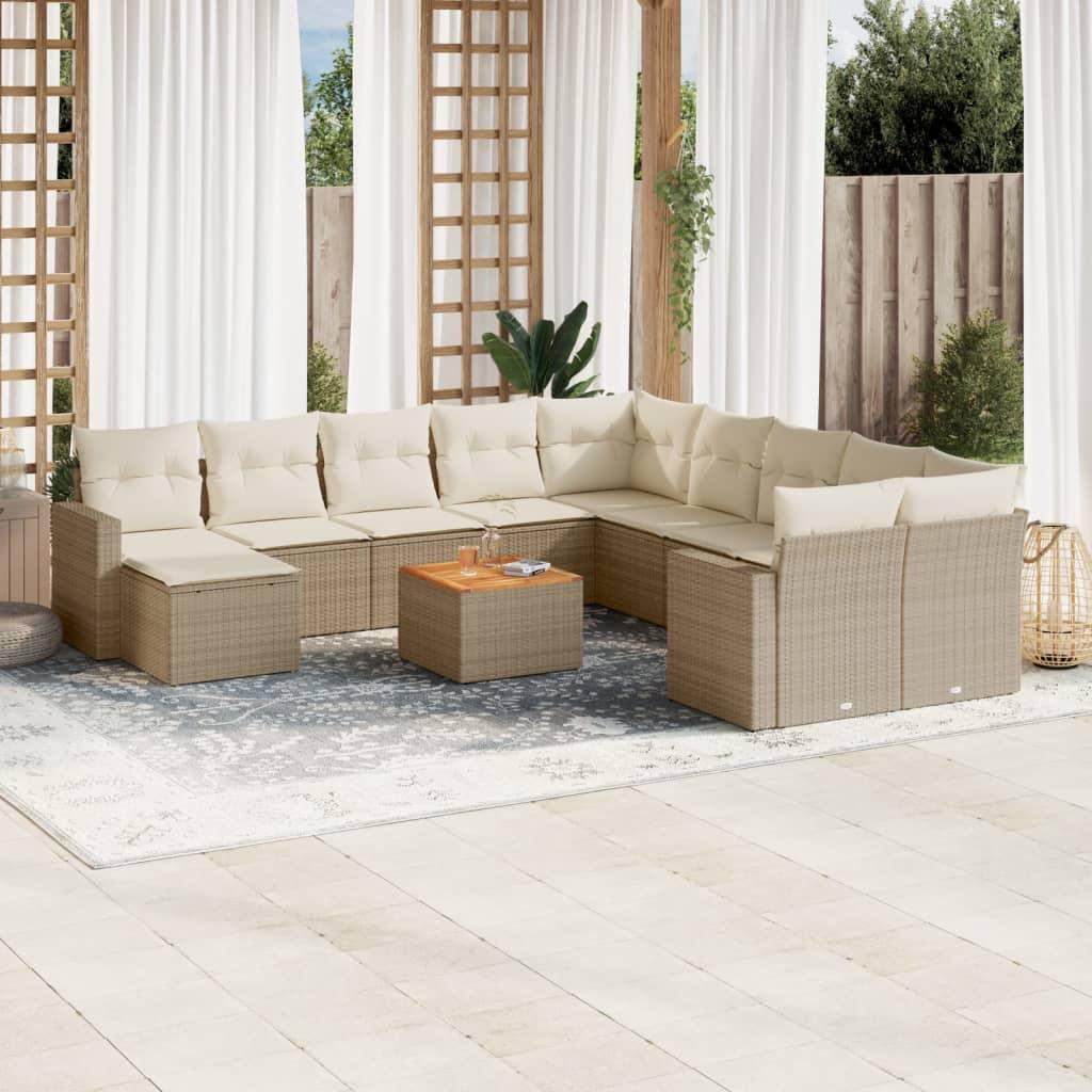 Sofasæt til haven 12 dele med hynder polyrattan beige