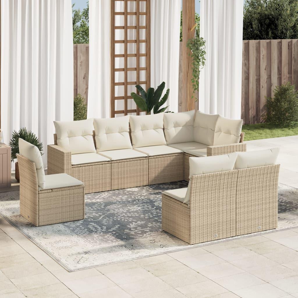Sofasæt til haven 8 dele med hynder polyrattan beige