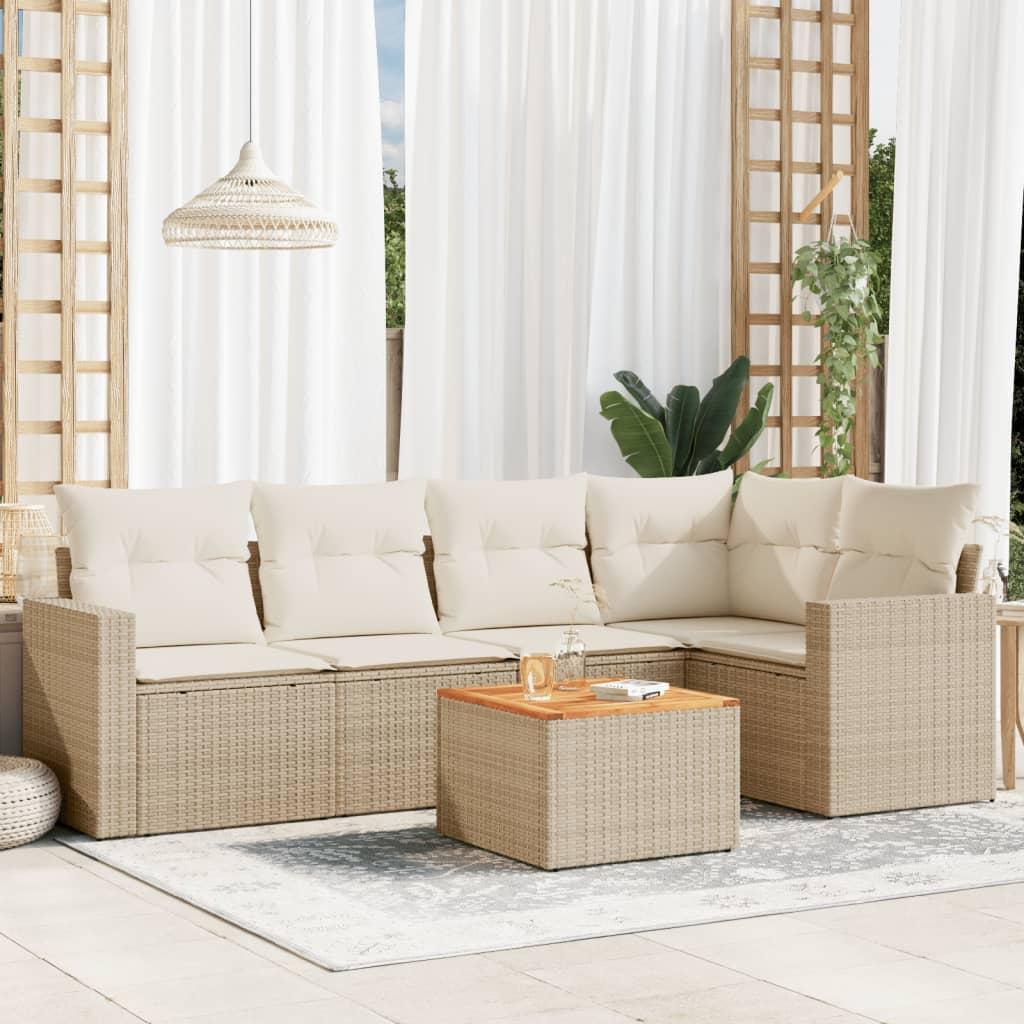 Sofasæt til haven 6 dele med hynder polyrattan beige