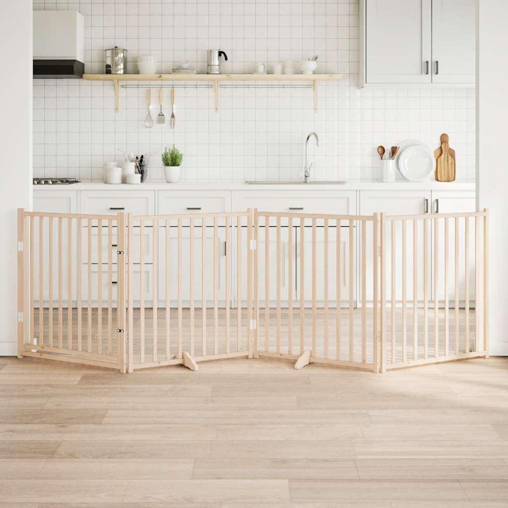 Hundelåge m. dør 4 paneler 320 cm foldbar massivt gran