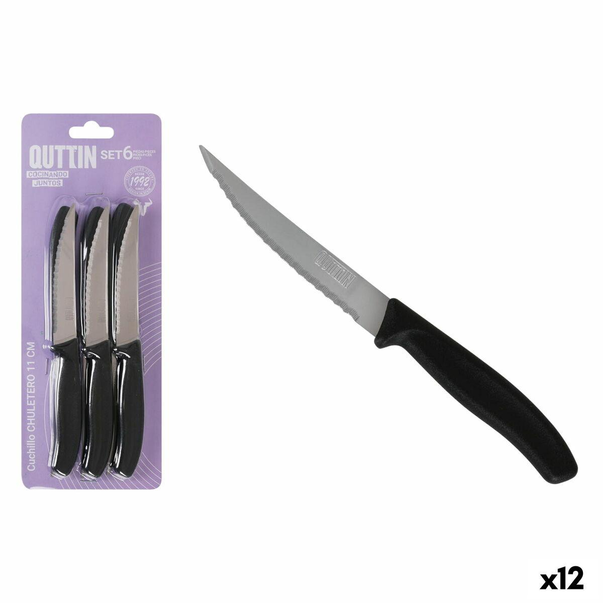 Quttin kød- og steakknive 11 cm - sort/sølv, sæt á 6 (12 sæt)