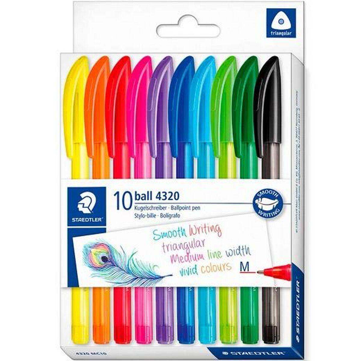 Staedtler 4320 kuglepenne - sæt med 10 farver, M 1,0 mm, trekantet