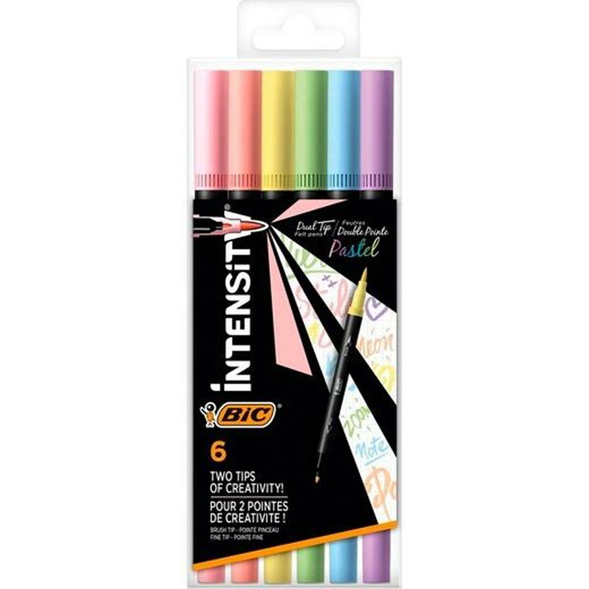 Sæt med Fiberpenne Bic Intensity Dual tip Multifarvet Pastel 6 Dele