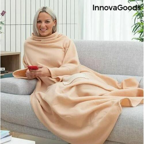 Enkelt krammetæppe med centreret lomme Faboulazy InnovaGoods Beige Polyester (OUTLET B)