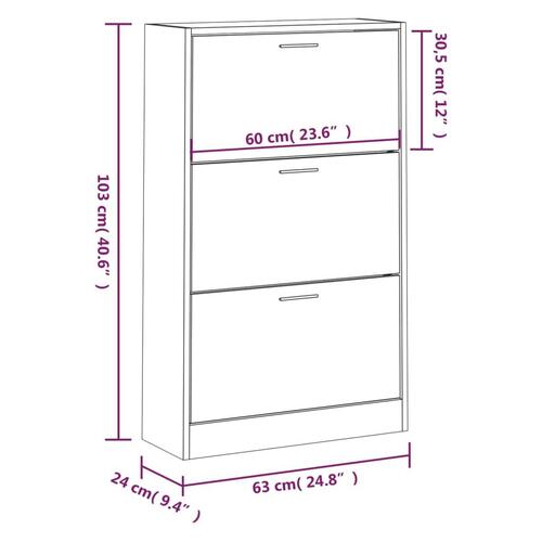 Skoskab 63x24x103 cm konstrueret træ brun egetræsfarve