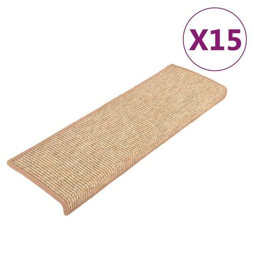 Selvklæbende trappetrinsmåtter 15 stk. 65x21x4 cm lysebrun