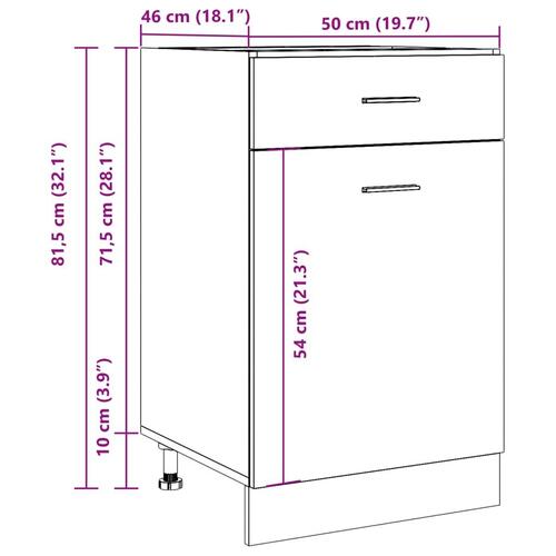 Underskab med skuffe 50x46x81,5 cm konstrueret træ antikt træ