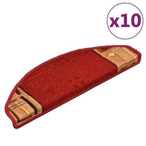Selvklæbende trappemåtter 10 stk. 65x21x4 cm rød