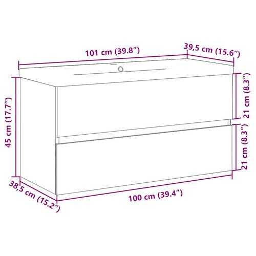 Underskab med indbygget håndvask 101x39,5x49 cm kunsteg