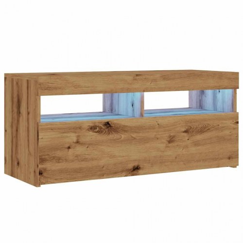 Tv-bord med LED-lys - 90×35×40 cm - konstrueret træ i kunsteg