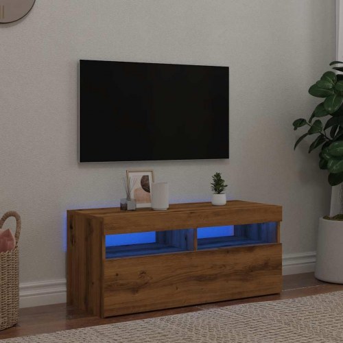 Tv-bord med LED-lys - 90×35×40 cm - konstrueret træ i kunsteg