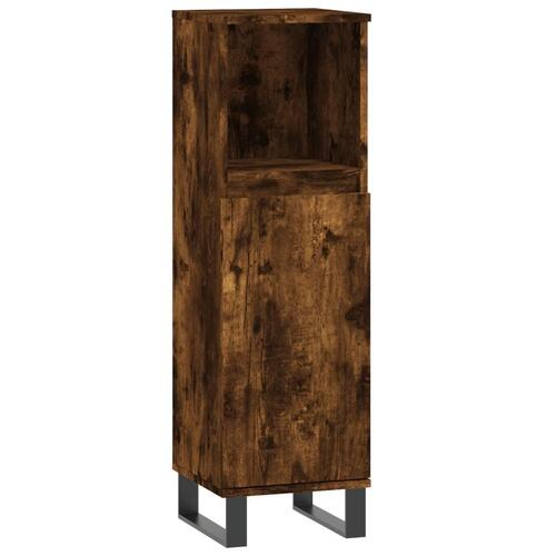 Badeværelsesskab 30x30x100 cm konstrueret træ røget egetræ