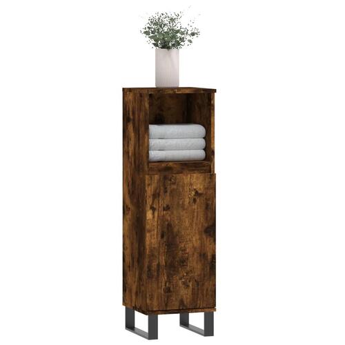 Badeværelsesskab 30x30x100 cm konstrueret træ røget egetræ