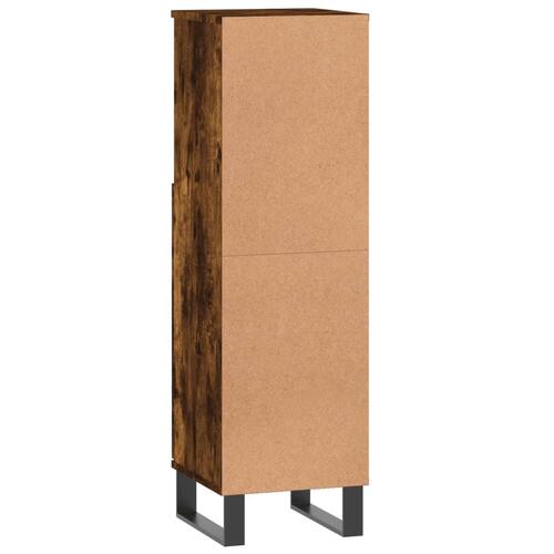 Badeværelsesskab 30x30x100 cm konstrueret træ røget egetræ