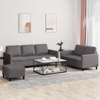 3 personers sofa med hynder kunstlæder grå