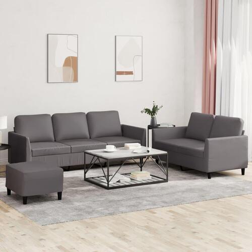 3 personers sofa med hynder kunstlæder grå