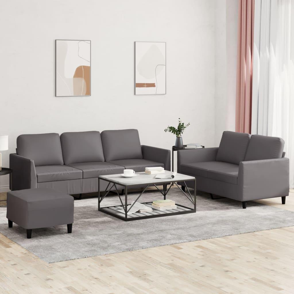 3 personers sofa med hynder kunstlæder grå