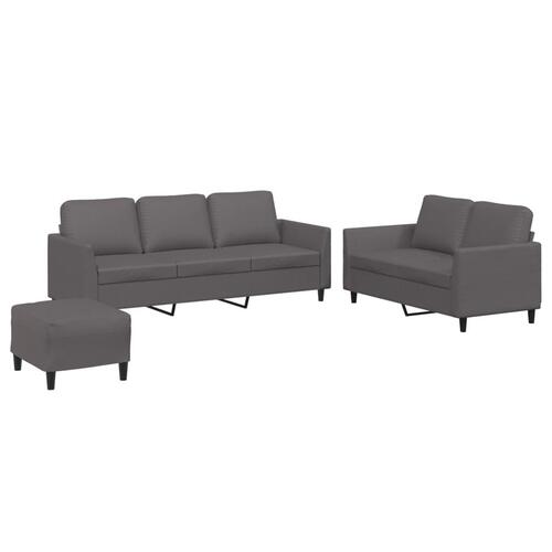 3 personers sofa med hynder kunstlæder grå
