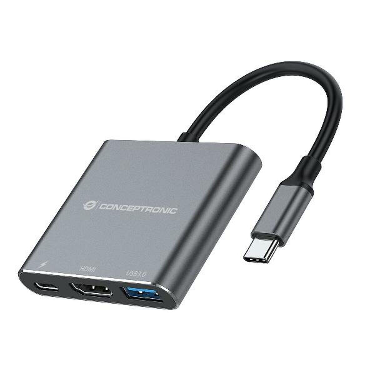 Conceptronic USB-C hub 100 W, grå - HDMI, USB 3.2 billede