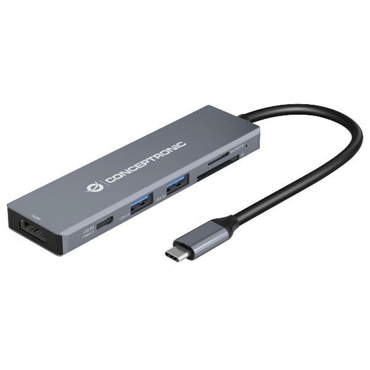 Conceptronic USB-C hub 6-i-1 - Grå, 100 W