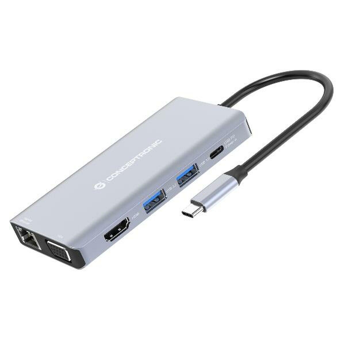 Conceptronic USB-C hub 10-i-1, grå, 100 W